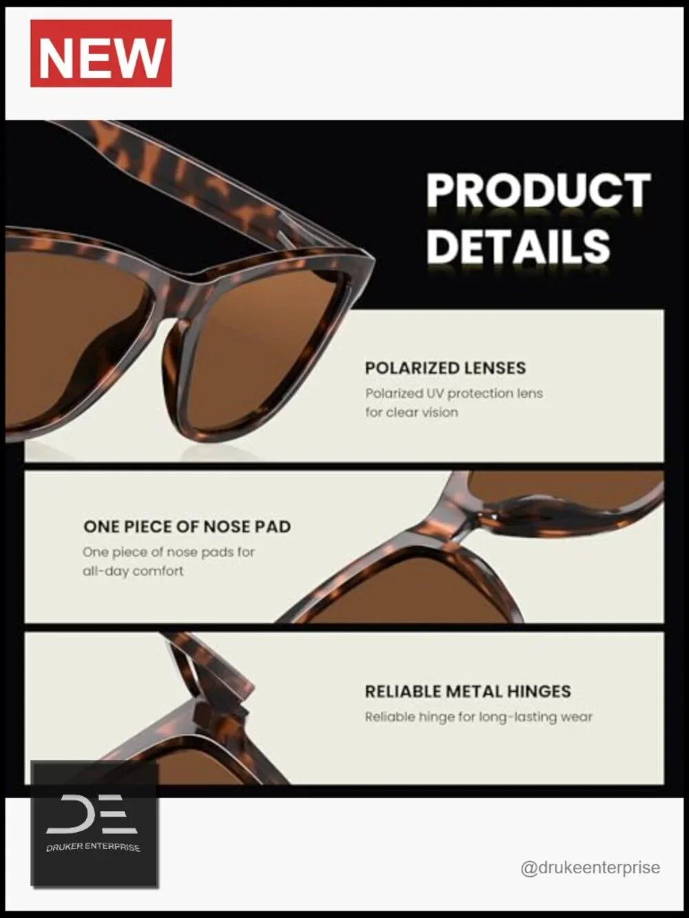 Trendy Retro Polarized Sunglasses with UV Protection Classic Square Design Full